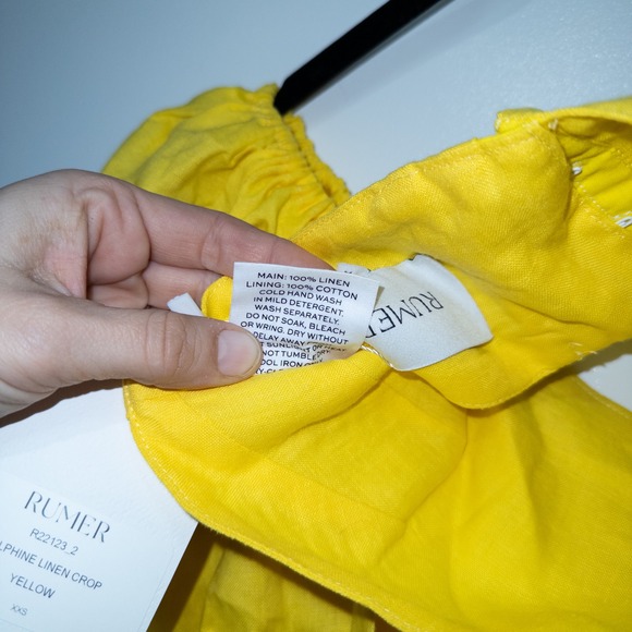 Rumer Sunshine Yellow Delphine Linen Puff Sleeve Crop Top Size XXS NWT - Picture 10 of 10